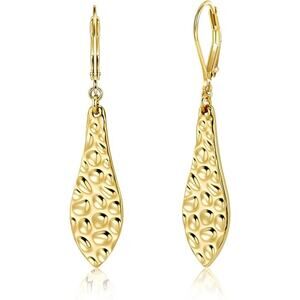 925 Sterling 14k Gold Plated Long Teardrop Leaf Dangle Earrings for Women